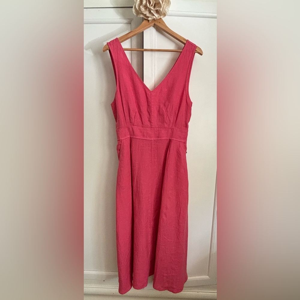 Joie Pink A-Line Midi Dress V-Neck Sleeveless